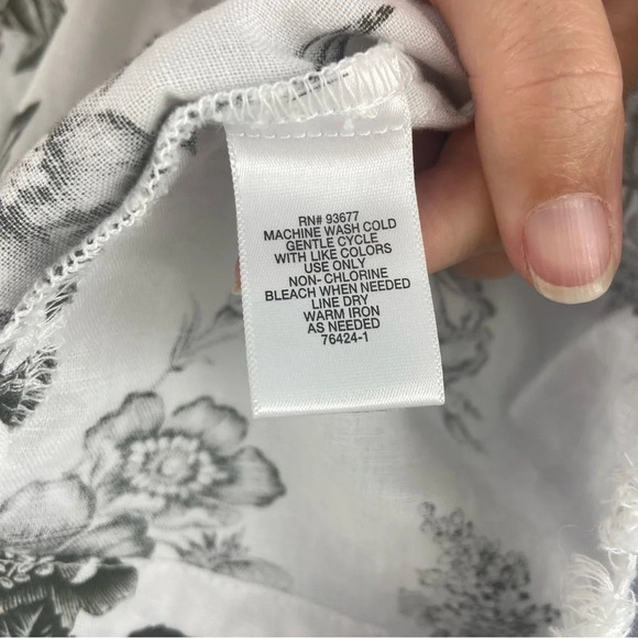 Liz Claiborne Linen Blend Floral Print Short Sleeve Boxy Top Raw Hem Size Large - Picture 3 of 10